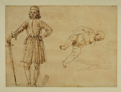Ein sitzendes Kind; stehender Mann mit Schwert von Francesco di Simone (attr. to)