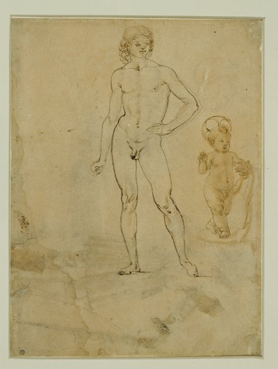 Ein nackter Jüngling, stehend; das Jesuskind; weibliches Porträt nach rechts gedreht von Francesco di Simone (attr. to)
