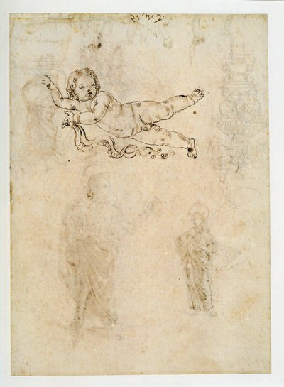 Studie eines Kindes; ein skulptiertes Ornament; eine Harpyie von Francesco di Simone (attr. to)