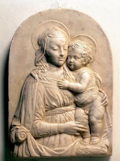 Die Jungfrau mit dem Kind. Marmorrelief von Francesco di Simone da Fiesole Ferrucci