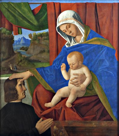 Die Jungfrau mit dem Christkind und einem Stifter von Francesco di Simone da Santacroce
