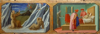 Der heilige Franz von Assisi empfängt die Stigmata, der heilige Cosimo und der heilige Damian pflegen einen Kranken von Francesco di Stefano Pesellino