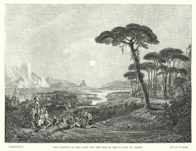 Der Wettstreit der Leier und der Flöte im Tal von Tempe (Gravur) von Francis (after) Danby