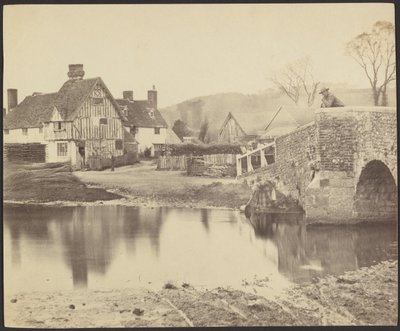 Ansicht eines Hauses über einen Fluss mit einer Brücke rechts von Francis Bedford