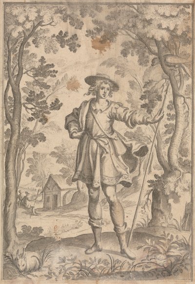 Ein Jäger mit Speer in einer Waldlandschaft von Francis Cleyn