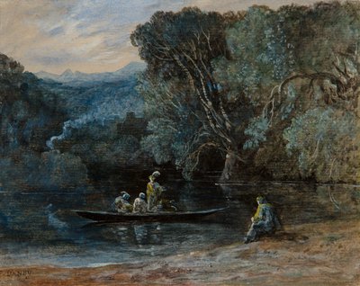 Flusslandschaft mit Boot und Figuren, um 1825 von Francis Danby