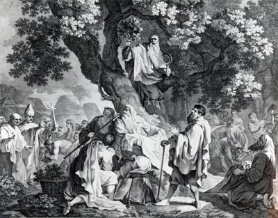 Die Druiden oder die Bekehrung der Briten zum Christentum, graviert von Simon Francois Ravenet, gedruckt 1778 von Francis Hayman