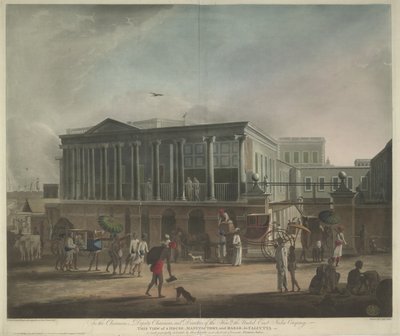 Ansicht eines Hauses, einer Manufaktur und eines Basars in Kalkutta von Francis Jukes