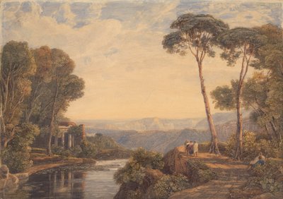 Landschaft mit einem Tempel und Figuren an einem Fluss von Francis Oliver Finch
