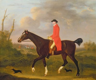 Ein Gentleman auf seinem Jäger reitet zu den Hunden von Francis Sartorius
