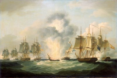 Vier britische Fregatten erobern spanische Schatztransportschiffe, die zur Verstärkung der französischen Kriegsanstrengungen bestimmt waren, 5. Oktober von Francis Sartorius