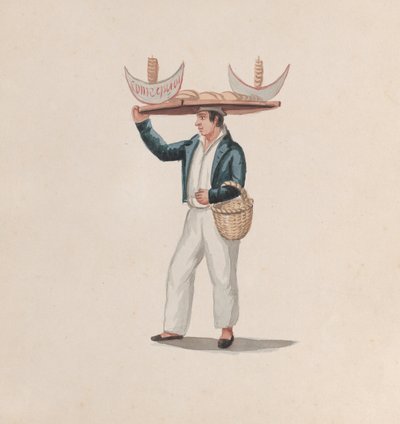 Ein Tortillaverkäufer, der ein Tablett auf dem Kopf balanciert, aus einer Gruppe von Zeichnungen, die Peruaner darstellen von Francisco
