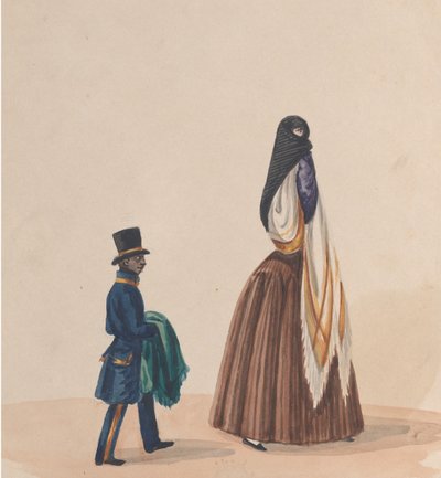 Elegante Frau und ihr Page, aus einer Gruppe von Zeichnungen, die Peruaner darstellen, ca. 1848 von Francisco