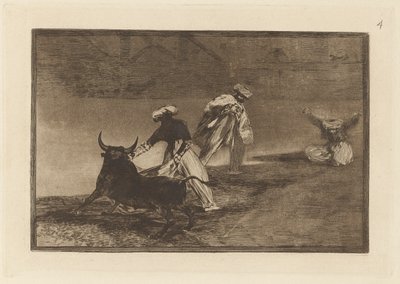 Capeau otro encerrado (Sie spielen einen anderen mit dem Umhang im Gehege), Platte 4 aus La tauromaquia von Francisco de Goya