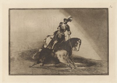 Karl V. speert einen Stier in der Arena von Valladolid, Platte 10 aus La tauromaquia von Francisco de Goya