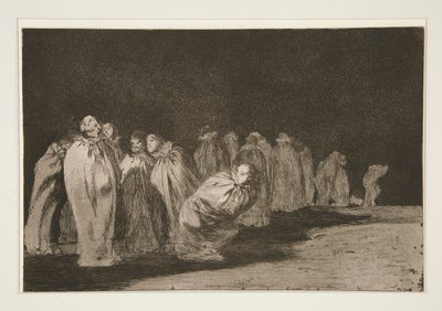 Die Männer in Säcken (Los encasados), Bl. 8 aus der Serie Los proverbios von Francisco de Goya