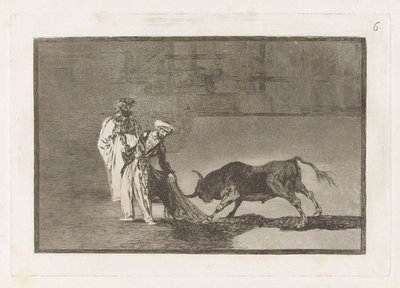 Die Mauren machen ein anderes Spiel im Ring und rufen den Stier mit ihrem Burnous (La tauromaquia) von Francisco de Goya