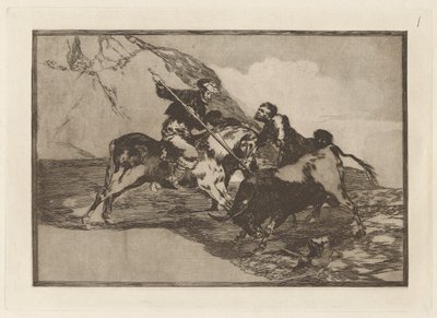 Die Art und Weise, wie die alten Spanier Stiere zu Pferd auf dem offenen Land jagten, Platte 1 aus La tauromaquia von Francisco de Goya