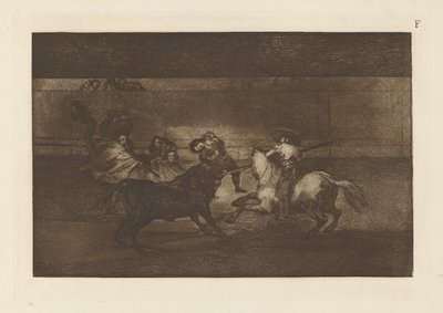 Tod von Pepe Illo, 3. Komposition, Platte F aus La tauromaquia (dritte Ausgabe) von Francisco de Goya