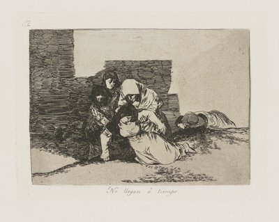 No llegan a tiempo. (Sie kommen nicht rechtzeitig.), pl. 52 aus der Serie Los desastres de la guerra (Die Schrecken des Krieges) von Francisco de Goya