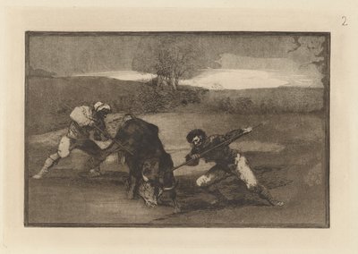 Eine andere Art zu jagen zu Fuß, Platte 2 aus La tauromaquia von Francisco de Goya