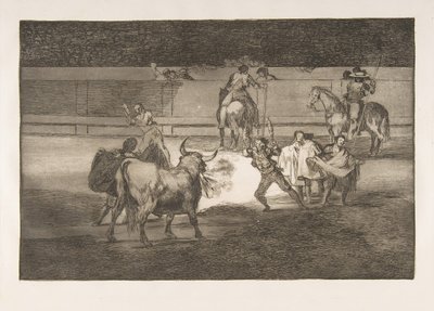 Platte 31 der Tauromaquia: Banderillas mit Feuerwerkskörpern, 1816 von Francisco de Goya