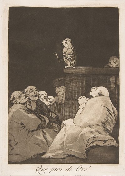 Blatt 53 aus Los Caprichos: Was für ein goldener Schnabel! Que pico de Oro!, 1799 von Francisco de Goya