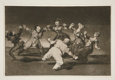Wenn Marion tanzen will, muss sie die Konsequenzen tragen, pl. 12 aus der Serie Los proverbios von Francisco de Goya