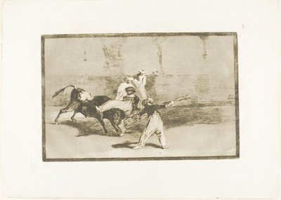 Ein Mohr vom Stier in der Arena gefangen, Platte 8 aus Die Kunst des Stierkampfs von Francisco Jose de Goya y Lucientes