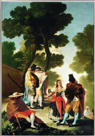 La maja y los Embozados - die Maja und die verhüllten Männer, Karton für den Wandteppich von Francisco Jose de Goya y Lucientes