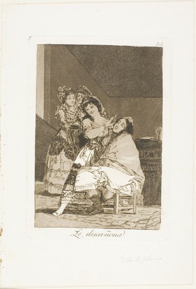Sie schert ihn, Platte 35 aus Los Caprichos von Francisco Jose de Goya y Lucientes