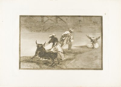 Sie spielen einen weiteren mit dem Umhang in einem Gehege, Platte vier aus Die Kunst des Stierkampfs von Francisco Jose de Goya y Lucientes