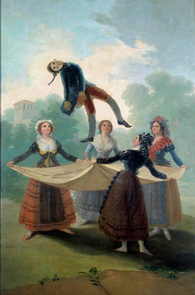 Junge Frauen werfen eine Stoffpuppe in die Luft von Francisco de Goya