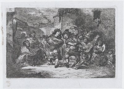 Tafel 17: Straßenmusiker und tanzende Figuren, aus der Serie von Bräuchen und Vergnügungen von..., 1850 von Francisco Lameyer Berenguer