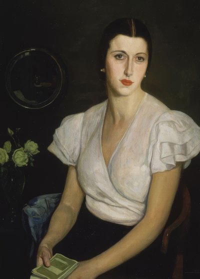 Ohne Titel (Porträt einer Dame mit Buch in der Hand) von Francisco Llorens Diaz