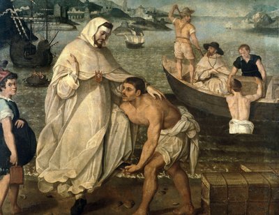 Der heilige Peter Nolasque (1189-1256) geht an Bord, um christliche Geiseln zu befreien, die von maurischen Piraten gefangen gehalten werden, um als Sklaven in Afrika verkauft zu werden (Gemälde) von Francisco Pacheco