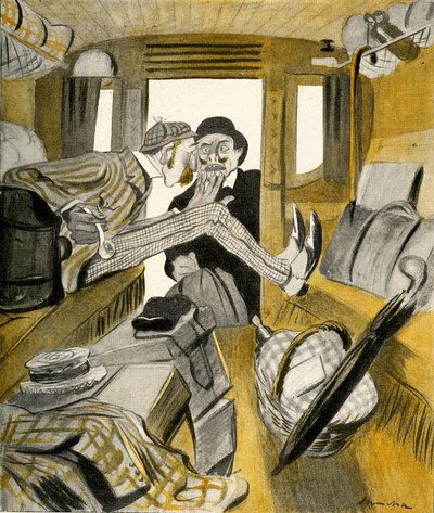 Ein Engländer hindert einen Franzosen daran, sich auf den freien Platz im Zug zu setzen, 1903 von Francisco Sancha y Lengo