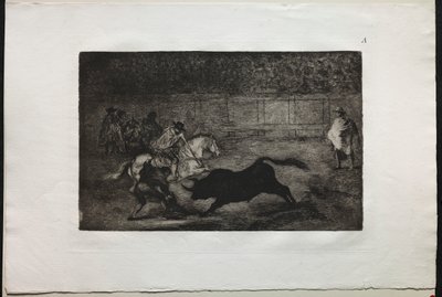 Stierkämpfe: Ein spanischer Ritter bricht kurze Speere mit Hilfe von Assistenten von Francisco de Goya