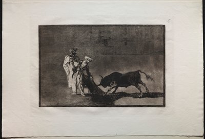 Stierkämpfe: Die Mauren machen ein anderes Spiel im Ring und rufen den Stier mit dem Burnous von Francisco de Goya