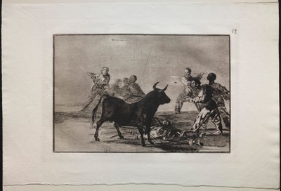 Stierkämpfe: Das Gesindel lähmt den Stier mit Lanzen, Sicheln, Banderillas und anderen Waffen von Francisco de Goya