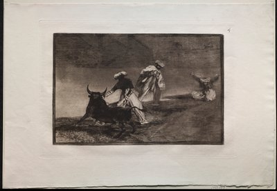 Stierkämpfe: Sie spielen einen anderen mit dem Umhang in einem Gehege von Francisco de Goya