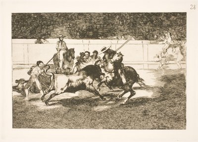 Der kraftvolle Rendon sticht einen Stier mit der Lanze, das Ereignis, das zu seinem Tod in der Arena von Madrid führte von Francisco de Goya