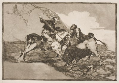 Die Art und Weise, wie die alten Spanier zu Pferd Stiere auf der Ebene jagten von Francisco de Goya