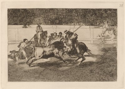 Der kraftvolle Rendon sticht einen Stier mit der Lanze, an dessen Wunde er in der Arena von Madrid starb von Francisco de Goya