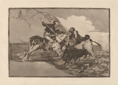 Die Art und Weise, wie die alten Spanier Stiere zu Pferd auf dem offenen Feld jagten von Francisco de Goya