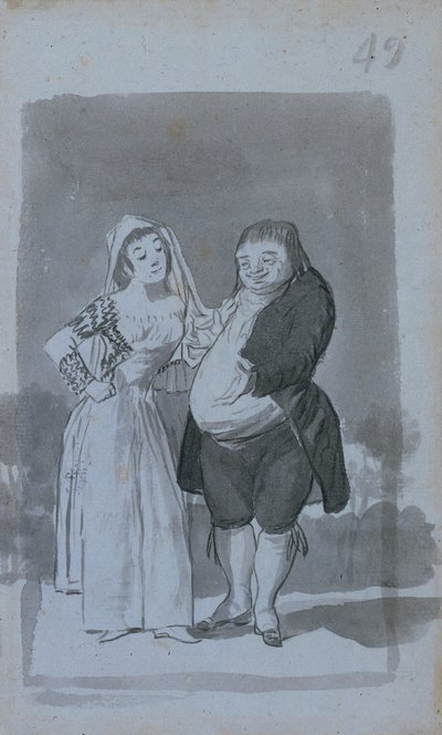 Prostituierte, die einen dicken, hässlichen Mann anspricht, recto, 1796-97 von Francisco de Goya