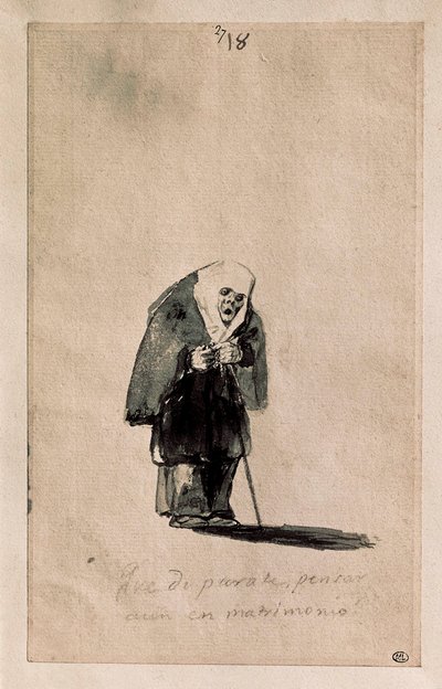 Que disparate, pensar aun en matrimonio (Was für ein Unsinn, noch an Ehe zu denken) (c. 1819-23) von Francisco de Goya