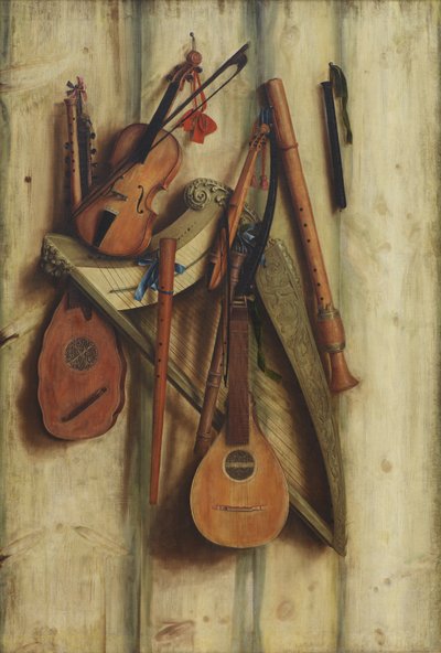 Bordtrennwand mit Musikinstrumenten. Trompe l
