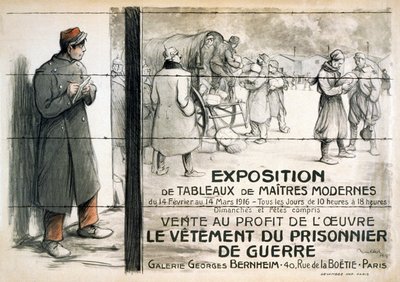 Werbung für eine Ausstellung von Gemälden, die verkauft werden, um Geld für Kleidung für Kriegsgefangene zu sammeln von Francisque Poulbot