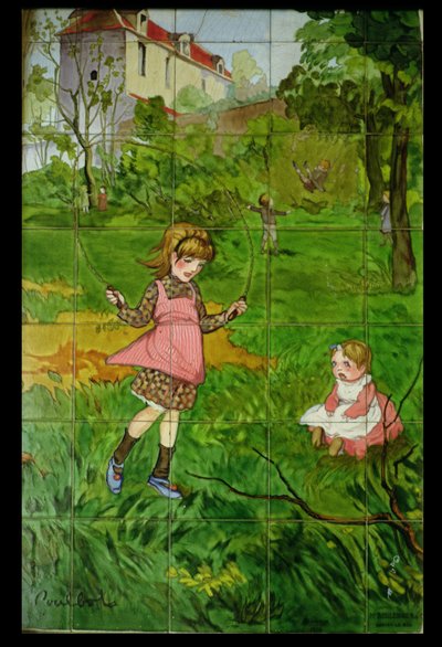 Fliesen mit spielenden Kindern im Garten von Francisque Poulbot